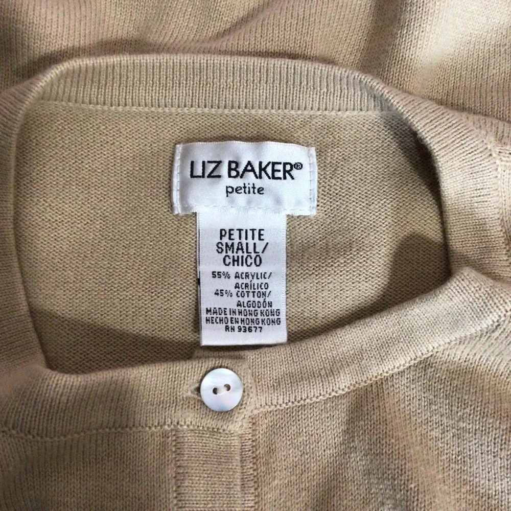Liz Baker Petite Tan Long Sleeve Knit Cardigan - Size Small Petite - Picture 5 of 7